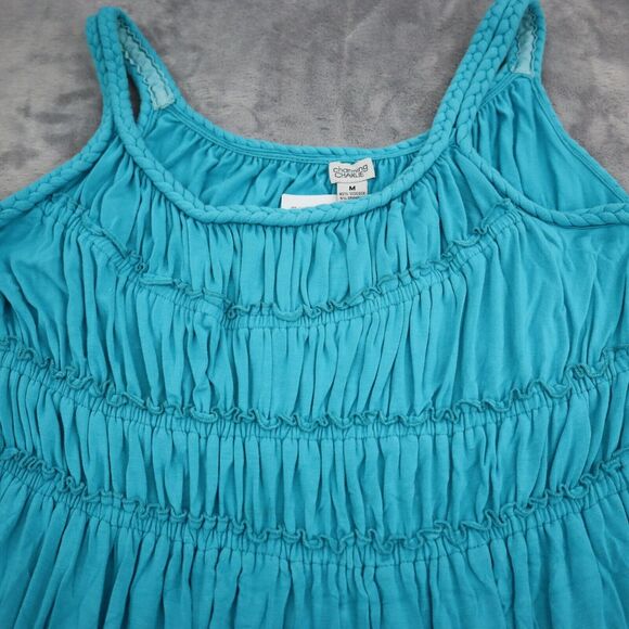 Charming Charlie Dress M Blue Long Fit Flare Sleeveless Pleated Knit Stretch - Picture 10 of 16